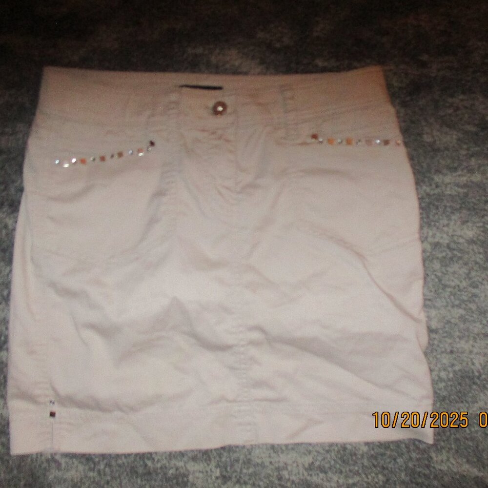 white house black market sz 4 jean type tan with studs skirt